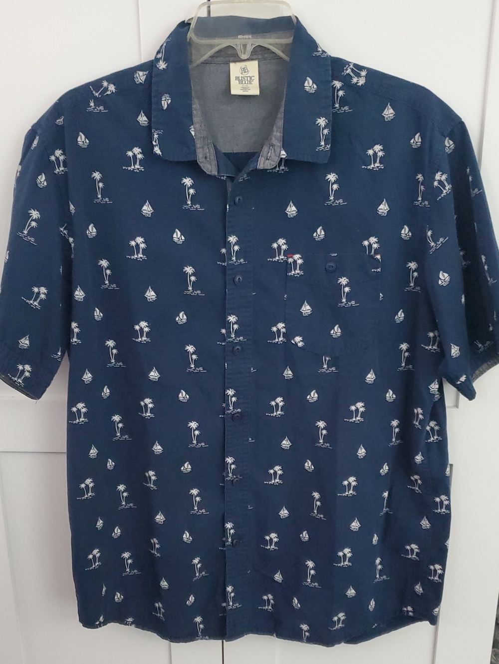 Rustic Blue  Navy Blue Short-Sleeve Palm & Sail Print Button-Down Shirt